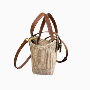Sac à main trapèze de luxe en rotin avec bandoulière amovible et fermeture à rabat pour femme, sac de plage décontracté de marque de créateur, durable - Product Image 2