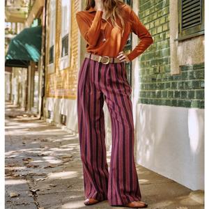 Pantalones de Rayas con Corte Acampanado para Mujer, Pantalones Anchos Casuales para Dama, Pantalones de Una Pieza - Product Image 1