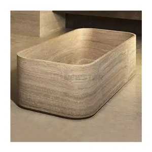 Custom Shower Marble Bathtub Freestanding Simple Square Whirlpools Travertine Tub Natural Marble Bathtub