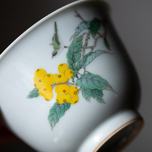 Hand Painted Porcelain Gaiwan With Lid And Stand For Kung Fu <b>Tea</b> <b>Set</b> Antique Style Loquat Design - Product Image 2