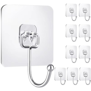 Ganchos Adhesivos Transparentes Grandes para Colgar, Ganchos de Pared de Acero Inoxidable para Baño, Ducha, Cocina, Puerta - Product Image 2