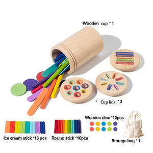 Juguetes Montessori para bebés, taza de clasificación de colores 3 en 1, juguetes para niños pequeños, <span class=keywords><strong>actividades</strong></span>, habilidades motoras finas, juguete sensorial de <span class=keywords><strong>madera</strong></span> para niños - Product Image 6