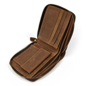 Andong Crazy Horse Leather Short <b>Zipper</b> <b>Wallets</b> for Men Retro Genuine Cowhide Men <b>Wallet</b> Vintage Fashion Coin Purse Card Holders - Product Image 5