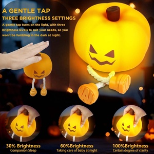 Halloween Pumpkin LED Night <b>Light</b> With <b>Rope</b> Hanging Legs USB Rechargeable Adjustable Brightness Silicone Touch Lamp - Product Image 5