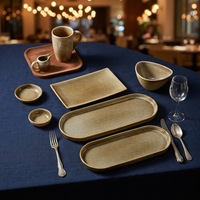 Service de table en céramique et porcelaine ST Premium, finition ambre brûlé et glaçure changeante au four, assiettes rondes profondes et bols, pour l'hôtellerie et les salles de banquet