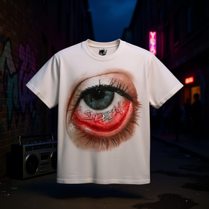 T-Shirt Oversize con Grafica Sleezy Eyes per Uomo, Streetwear Y2k, Collo Tondo, Manica Corta, 100% Cotone Jersey, Stampa Frontale - Product Image 2