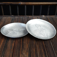 Sous-verres ronds personnalisés en métal, motif chrysanthème en étain pur, résistants à la chaleur pour accessoires de service à thé GongFu