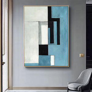 Màu xanh xám hình học khách sạn trang trí tường nghệ thuật vẽ tay Acrylic tối giản tác phẩm nghệ thuật trừu tượng bức tranh - Product Image 5