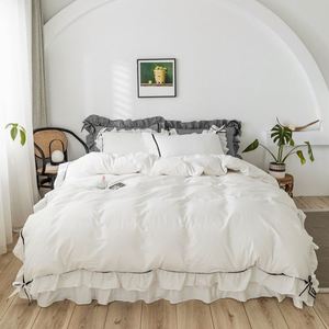 Juego de Ropa de Cama para Niñas Sweet Princess, 4 Piezas, con Volantes, de Algodón Sólido, Incluye Falda de Cama, Cubrecama, Sábana y <span class=keywords><strong>Funda</strong></span> de Edredón para Dormitorio - Product Image 1