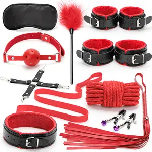 10 Pieces Adult Sex Plush Sets Women's Leather Handcuffs Couples Flirting Binding Sex Toys
