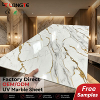 Panneau PVC flexible effet marbre personnalisé, traité UV, texture 3D, décoration murale intérieure, plaque plastique brillante, directement de l'usine