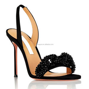 Sandalias de Tacón de Aguja <span class=keywords><strong>con</strong></span> Punta Cuadrada de Piel Sintética Brillante ENMAYER en <span class=keywords><strong>Amarillo</strong></span> <span class=keywords><strong>con</strong></span> Pedrería, Zapatos de Vestir para Fiesta, <span class=keywords><strong>Tacones</strong></span> para Mujer - Product Image 4