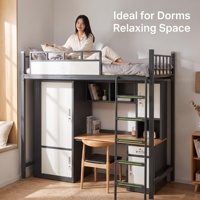 Combinaison lit-bureau avec cadre en métal épaissi, dotée d'une armoire, d'un meuble de rangement et d'une étagère