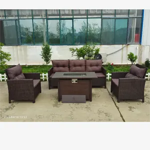 Đồ Nội Thất Ngoài Trời Góc Patio Mây Ngoài Trời Sofa Set 7 Chỗ Ngồi Lửa Pit Vườn Ghế Sofa Set Đồ Nội Thất Với Lửa Hố