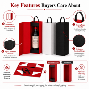 Boîte cadeau en carton pliable personnalisée avec poignée, boîte d'emballage de luxe gaufrée pour le vin, les parfums, les cosmétiques <span class=keywords><strong>et</strong></span> les cadeaux créatifs - Product Image 2