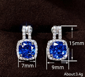Orecchini Pendenti con Zircone Blu a Forma di Cuscino, Orecchini Pendenti con Doppia Barra di Cristalli, Eleganti Gioielli per Matrimoni e Feste - Product Image 3