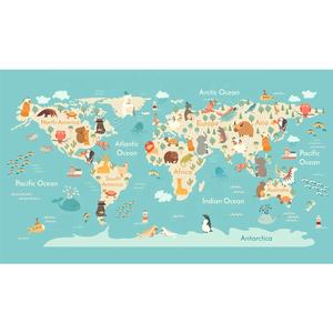 Carte du monde animale de dessin animé, papier peint mural personnalisé amusant pour la décoration de la chambre des enfants - Product Image 4