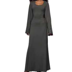 Wholesale Custom OEM Hight Quality Women's <b>Dress</b> Autumn and Winter New Loose <b>Plus</b> <b>Size</b> <b>Knit</b> <b>Dress</b> Back Lace-up Horn Long Sleeve - Product Image 2