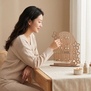 Wooden Earring Holder Natural Wood Color Thickness 2.5mm Creative Jewelry Display Rack <b>Storage</b> Pegboard - Product Image 1