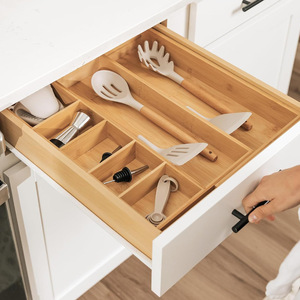 Bamboo Drawer Organizer <b>Storage</b> <b>Box</b> Rectangular Space Saving <b>Kitchen</b> Utensil Holder Desktop Organizer 18L Capacity - Product Image 4