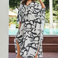 Gaun Pantai Rajut Tangan Motif Hewan Bahan Rayon Longgar dan Bernapas untuk Liburan - Satu Potong