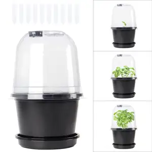 Indoor Garden Clear Nursery Humidity Dome Transparent Plastic Plant Pot Seedling Planter With Led Light Seed Starter Flower Pots