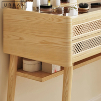 Ensemble table et chaises de chambre à coucher en rotin naturel tressé moderne, avec coiffeuse et miroir, de l'usine de Foshan