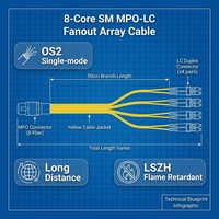 Câble de répartition OS2 SM MPO LC Fan-out Array LSZH 8 cœurs femelle 4x Duplex LC Breakout Haute Vitesse 100G 50cm Jumper FTS-CBLN-2A008-00FD05LB-M