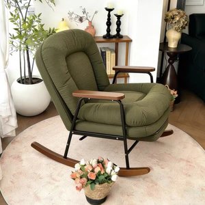 Poltrona a dondolo per adulti in stile retrò con cuscino morbido in tessuto, multifunzionale e reclinabile per il riposo, nuova poltrona relax casual e confortevole - Product Image 3