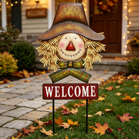 Piquet de bienvenue artisanal en métal pour l'extérieur, motif élogeuse avec chapeau et nœud, pour la décoration de jardin et pelouse en automne