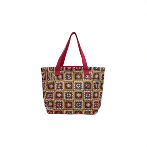 Borsa da Spiaggia con Stampa Digitale Stile Etnico a Quadri 56x36x17cm con Piccola Pochette - Product Image 1