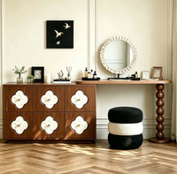 Table de toilette moderne en bois massif avec miroir éclairé intégré, coiffeuse et commode de rangement pour chambre à coucher