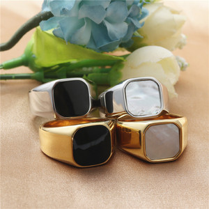Bague carrée en acier inoxydable pour homme, bijoux géométriques en pierre noire, cadeau - Product Image 4
