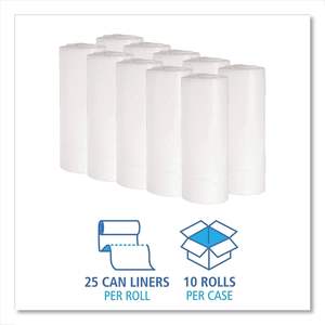 Boardwalk 2423EXH White Plastic Waste Can Liners 8-10gal Capacity 24 <b>X</b> 23.4mil <b>25</b> Bags/Roll <b>20</b> Rolls/CT - Product Image 4