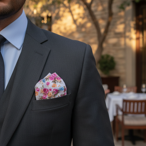 Blanco Rosa naranja Rosa impreso hombres pañuelo elegante estampado camisa accesorio - Product Image 3