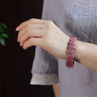 Bracelet UJBOX en pierre naturelle grain de bois rouge, facetté, poli, fait main, pour femmes et hommes, bijou de mode en cristal