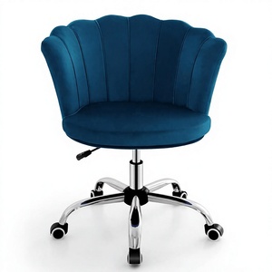 Fauteuil de bureau moderne pivotant avec roulettes, en tissu velours et base en fer, idéal pour chambre à coucher, coiffeuse, hôtel haut de gamme et salle de maquillage - Product Image 4