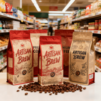 Sachet de café refermable EBB 340g 500g Bio Pla, debout, refermable, imprimé sur mesure, scellage à huit côtés, compostable, anti-odeur, alimentaire