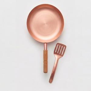 Copper Frying <b>Pan</b> With Wooden <b>Handle</b> Minimalist Design Durable Metal Skillet For Kitchen Use And Induction Cooker - Product Image 1