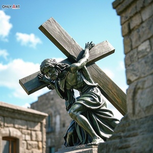 Escultura de Bronce de Jesús de la Novena Estación de la Vía Crucifija, Tamaño Real, Tercera Caída, 14 Estaciones, OAB-RJ032 - Product Image 1