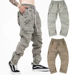 Logotipo personalizado Hombres Slim-Fit Stretch Nylon Long Outdoor Stacked Tech pantalones con gran bolsillo Cargo Pantalones Hombres