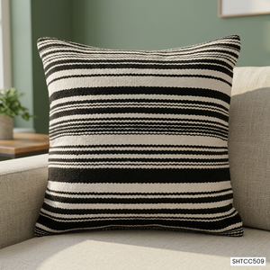 Housse de coussin carrée tissée rayée noir et blanc, style nordique moderne, 100% coton, écologique, pour la maison - Product Image 5