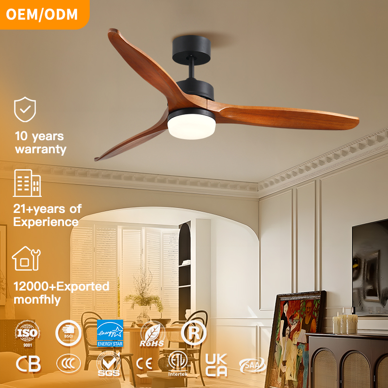 Industrial Modern Solid Wood Ceiling Fan Lamp 52 Inch Remote Control Reversible Strong Wind Force Adjustable LED Lighting Living