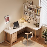 Bureau d'étude moderne en bois de caoutchouc en forme de L avec panneau perforé et étagère, bureau d'angle écologique pour la maison DB03 #