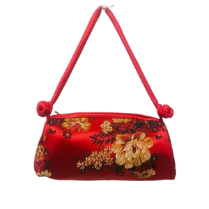 Sac à main de luxe en soie de style chinois pour femme avec broderie, fermeture éclair et bandoulière unique, idéal pour les mariages et les soirées - Product Image 1