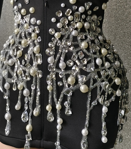 Disfraz de Boutique negro cuello en V perla traje de diamantes de imitación abrigo etapa bailarina desgaste graduación Blazer <span class=keywords><strong>chaqueta</strong></span> mujer Sexy Club <span class=keywords><strong>fiesta</strong></span> Blazer <span class=keywords><strong>vestido</strong></span> - Product Image 5