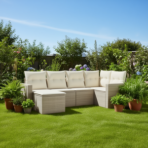 Conjunto de Sofás de Jardín de Ratán Beige para 6 Personas, Muebles de Exterior Resistentes a la Intemperie, Diseño Contemporáneo - Product Image 2