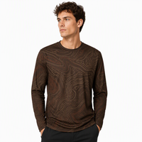 T-shirt à manches longues 3D AOP 100% polyester séchage rapide col rond marron pour l'automne décontracté en gros RTS OEM ODM avec motif