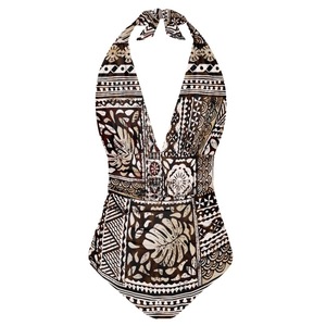 New <b>Retro</b> Polynesian Stripe One Piece Swimsuit Sexy Backless Tie-Up Beach Bathing Suit Vintage Tropical Vacation Swimwear - Product Image 1
