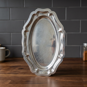 Assiette ovale de service pour restaurant, motif floral, qualité alimentaire, personnalisable, en acier inoxydable, assiette creuse - Product Image 1